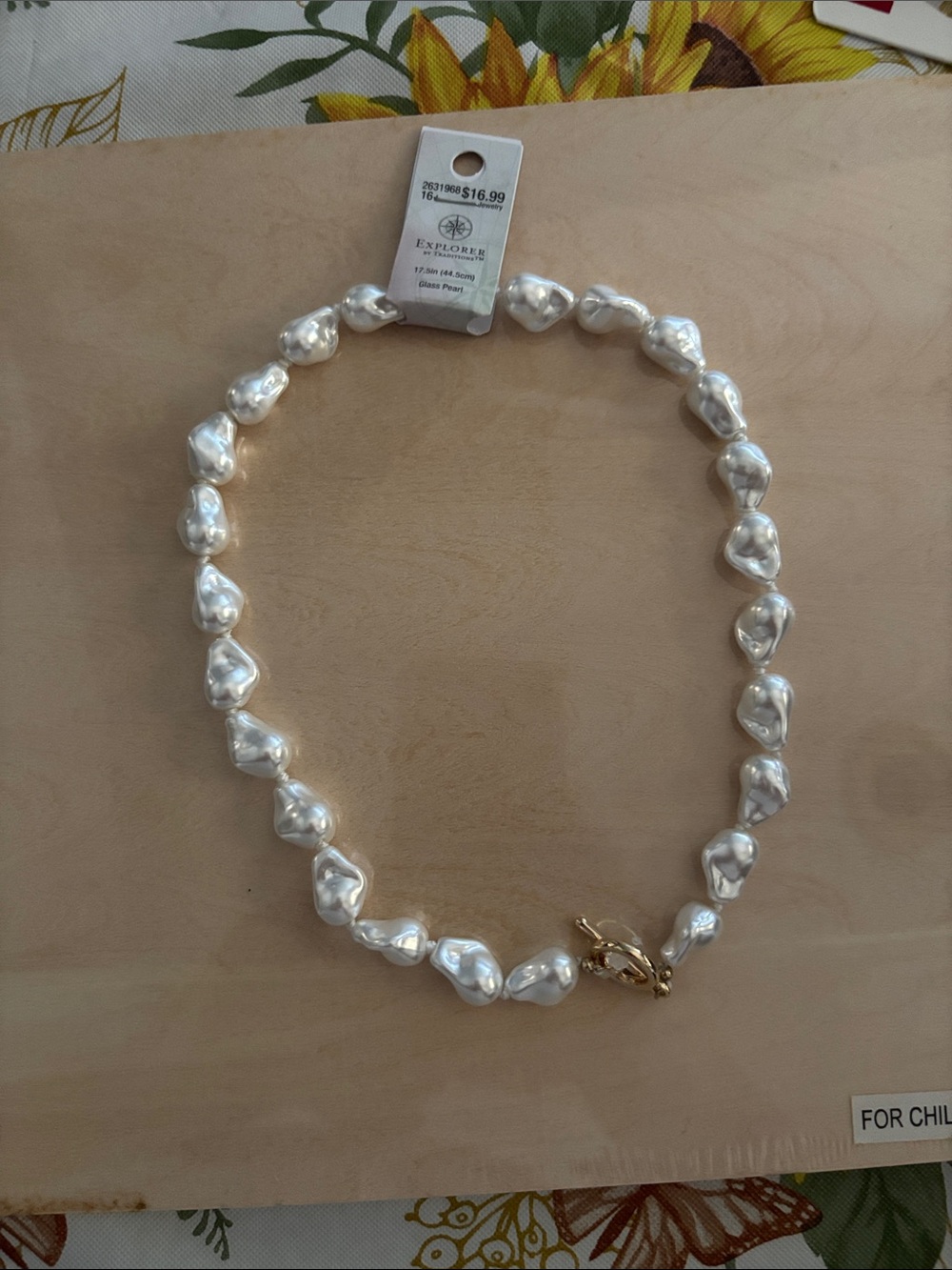 Baroque Heart Pearl Necklace in White with Gold Clasp